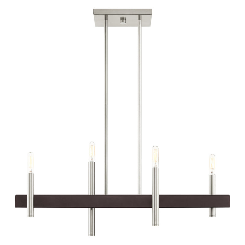 Livex Lighting 49334-91 Four Light Chandelier, Brushed Nickel w/ Bronzes