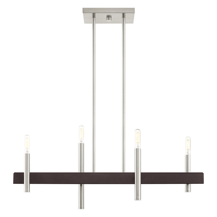 Livex Lighting 49334-91 Four Light Chandelier, Brushed Nickel w/ Bronzes