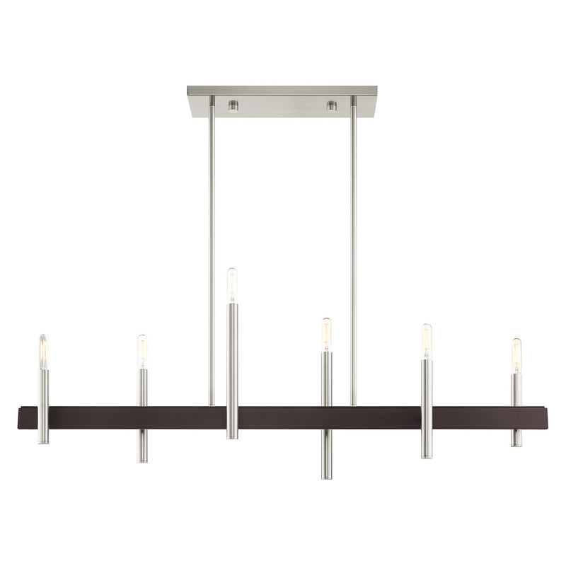 Livex Lighting 49336-91 Six Light Chandelier, Brushed Nickel w/ Bronzes