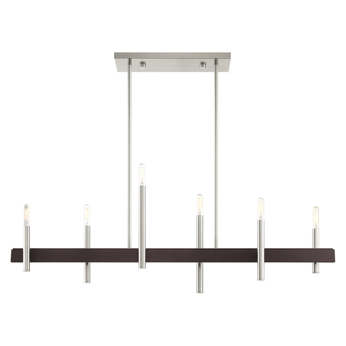 Livex Lighting 49336-91 Six Light Chandelier, Brushed Nickel w/ Bronzes