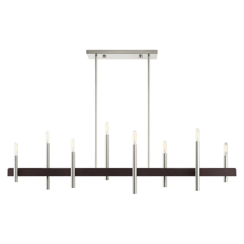 Livex Lighting 49338-91 Eight Light Chandelier, Brushed Nickel w/ Bronzes