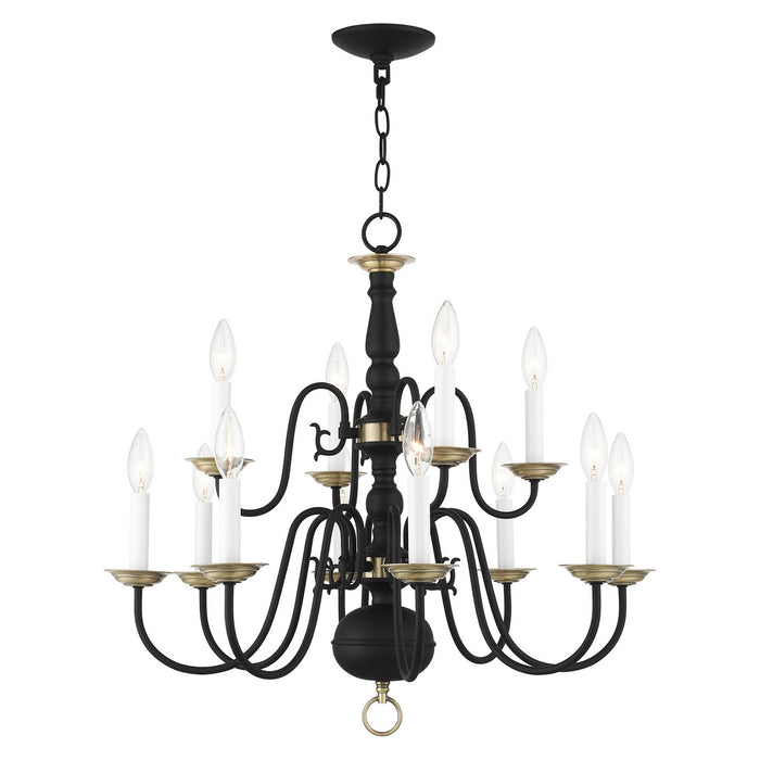 Livex Lighting 5012-04 12 Light Chandelier, Black w/ Antique Brasss