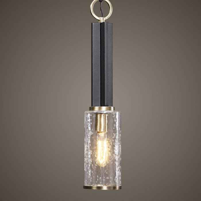 Uttermost 22191 One Light Mini Pendant, Black & Antique Brass