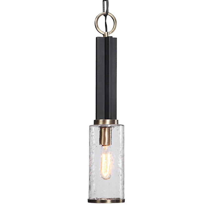 Uttermost 22191 One Light Mini Pendant, Black & Antique Brass