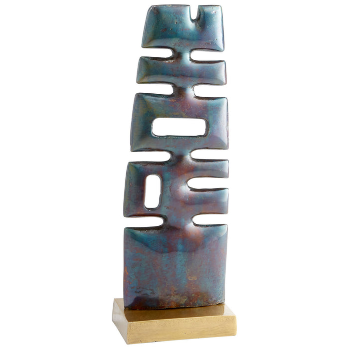 Cyan 10087 Sculpture, Cobalt Blue And Antique Brass