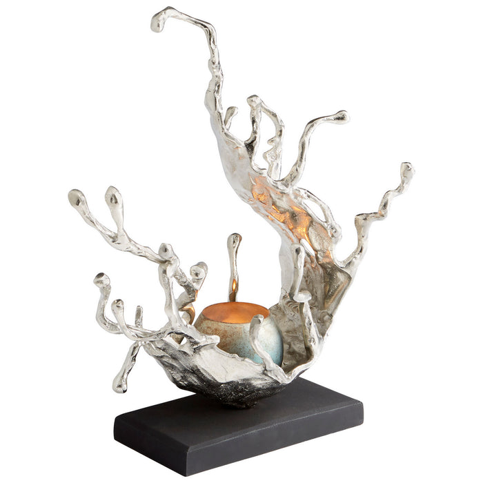 Cyan 10204 Candelabra, Nickel And Blue Mist Glass