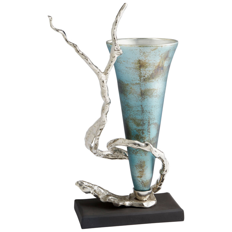 Cyan 10214 Vase, Nickel And Blue Mist Glass