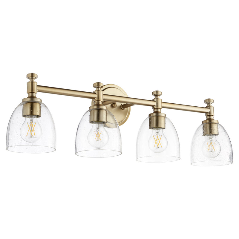 Quorum 5122-4-280 Four Light Vanity, Aged Brass w/ Clear/Seeded