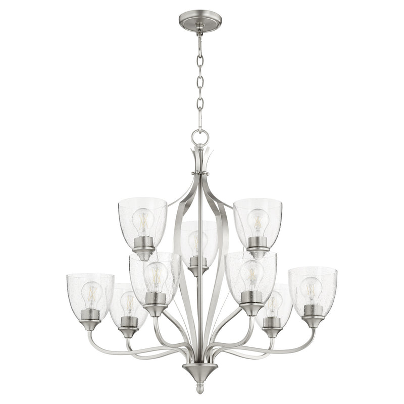 Quorum 6127-9-265 Nine Light Chandelier, Satin Nickel w/ Clear/Seeded