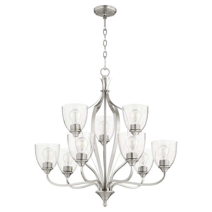Quorum 6127-9-265 Nine Light Chandelier, Satin Nickel w/ Clear/Seeded