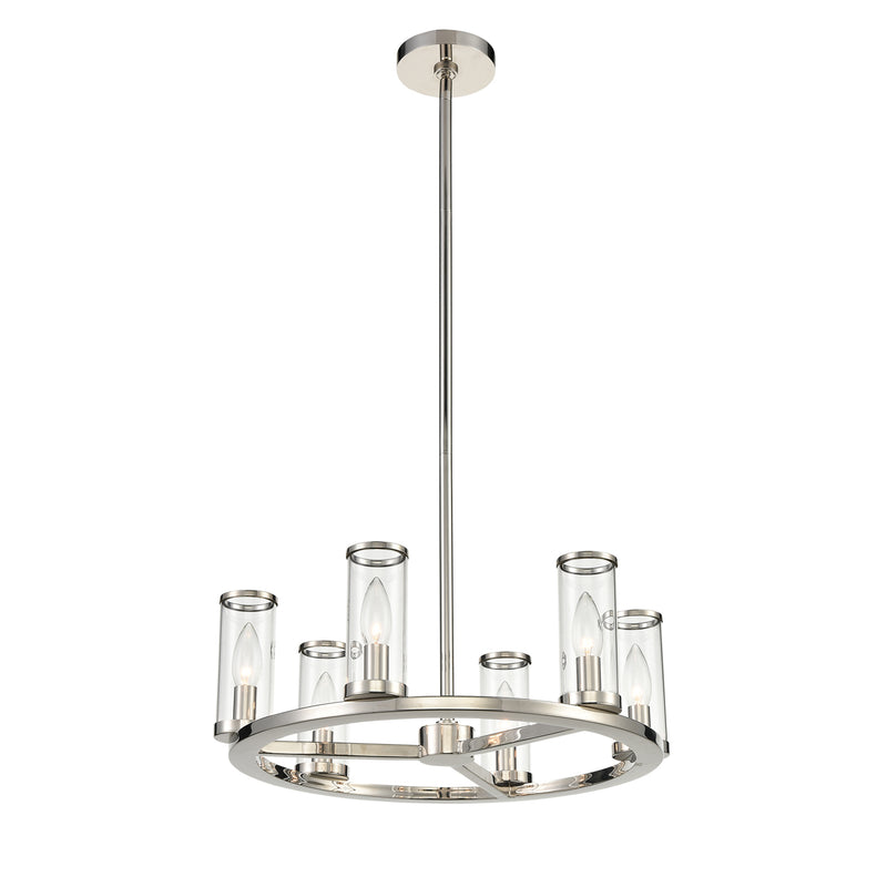 Alora CH309006PNCG Six Light Chandelier, Clear Glass/Polished Nickel