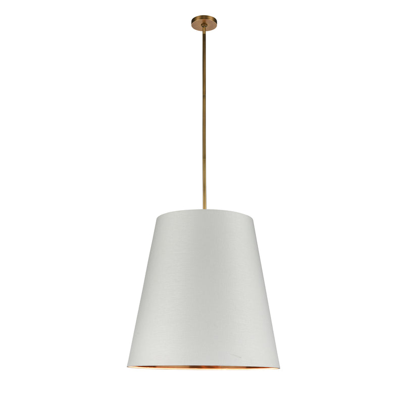Alora PD311025VBWG Three Light Pendant, Vintage Brass/White Linen With Gold Parchment