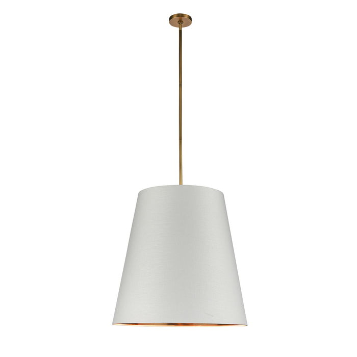 Alora PD311025VBWG Three Light Pendant, Vintage Brass/White Linen With Gold Parchment
