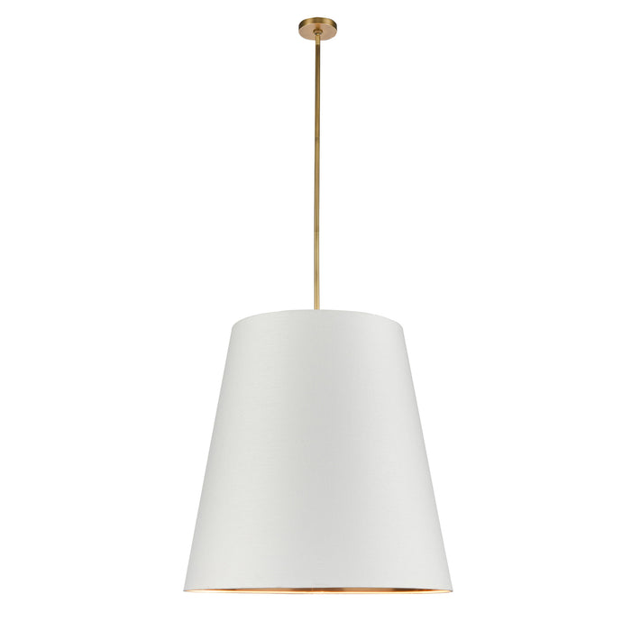 Alora PD311030VBWG Three Light Pendant, Vintage Brass/White Linen With Gold Parchment