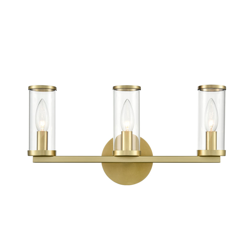 Alora WV309033NBCG Three Light Bathroom Fixture, Clear Glass/Natural Brass