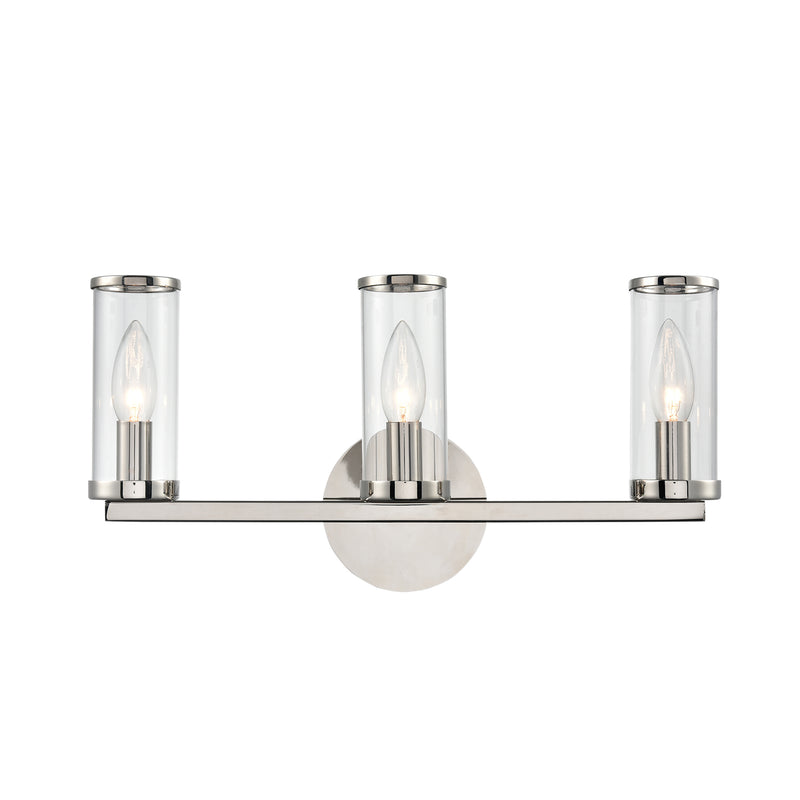 Alora WV309033PNCG Three Light Bathroom Fixture, Clear Glass/Polished Nickel