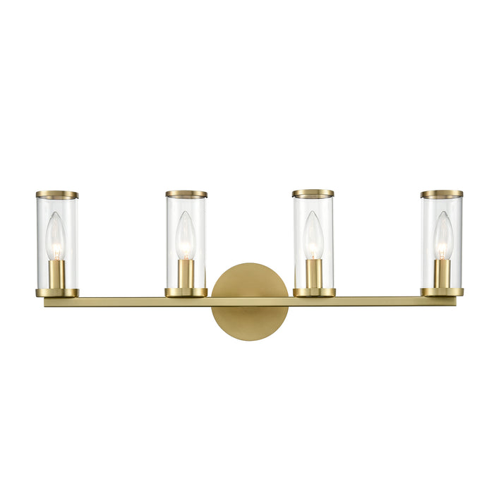Alora WV309044NBCG Four Light Bathroom Fixture, Clear Glass/Natural Brass