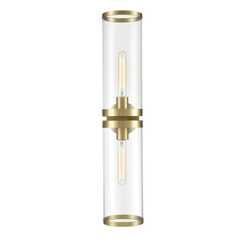 Alora WV311602NBCG Two Light Bathroom Fixture, Clear Glass/Natural Brass