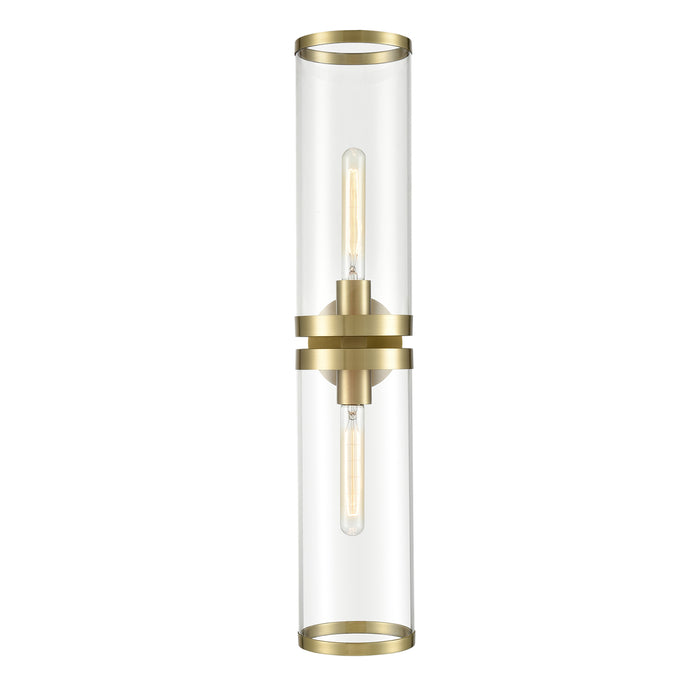 Alora WV311602NBCG Two Light Bathroom Fixture, Clear Glass/Natural Brass