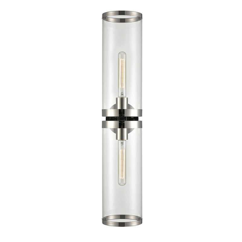 Alora WV311602PNCG Two Light Bathroom Fixture, Clear Glass/Polished Nickel