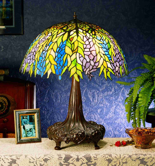 Meyda Tiffany 26575 Three Light Table Lamp, Lt Blue Pr