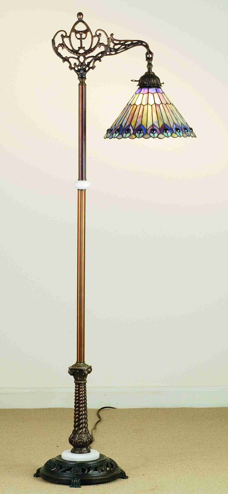Meyda Tiffany 65841 One Light Bridge Arm Floor Lamp, Green/Blue Purple/Blue Purple/Blue Purple