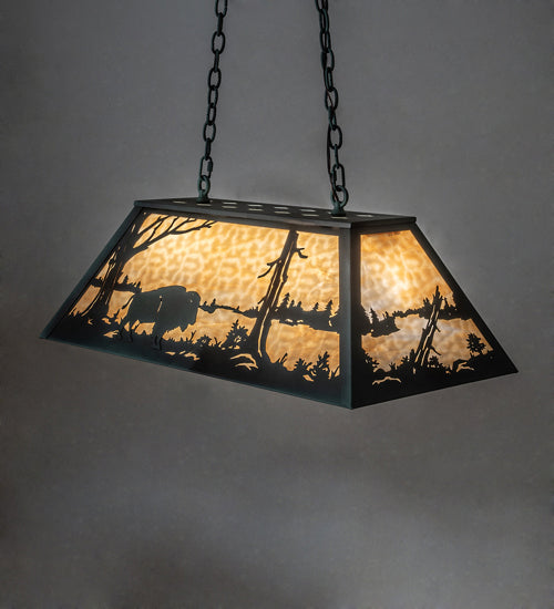 Meyda Tiffany 67748 Six Light Oblong Pendant, Antique Copper Verde Powder Coat