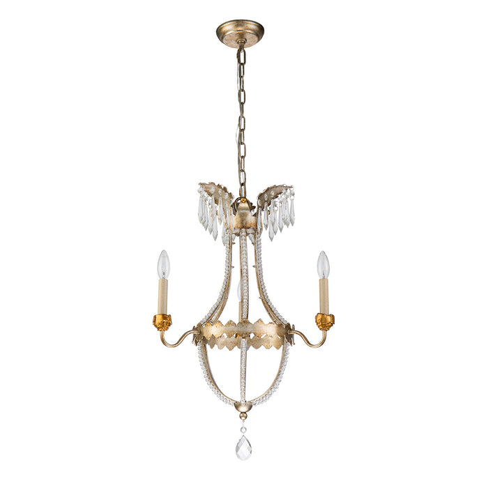 Lucas + McKearn CH1035-3 Three Light Mini Chandelier, Distressed Silver/Gold