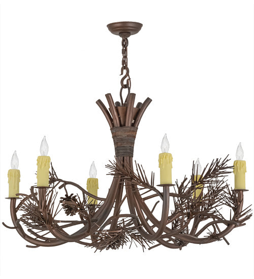 Meyda Tiffany 152840 Six Light Chandelier, Wrought Iron & C- Mahognay Brz