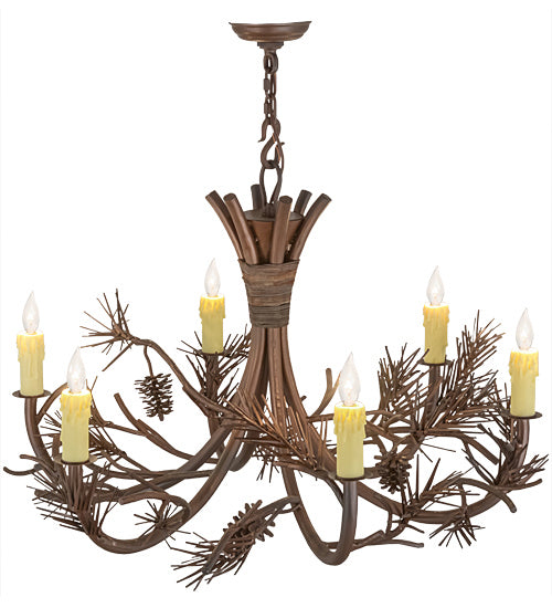 Meyda Tiffany 152840 Six Light Chandelier, Wrought Iron & C- Mahognay Brz