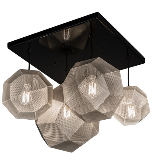 Meyda Tiffany 161911 Four Light Pendant, Mirror Black & Nickel