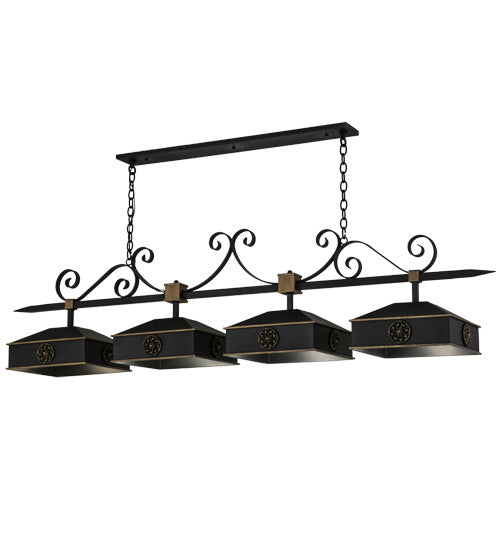 Meyda Tiffany 164063 Four Light Island Pendant, Blackwash W/Gold Accents