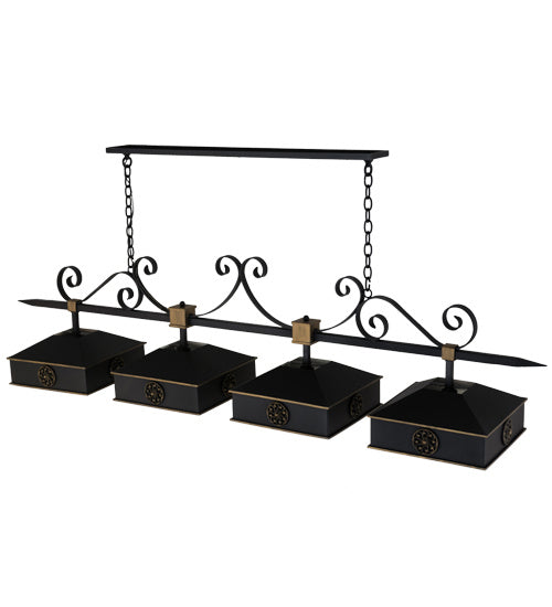 Meyda Tiffany 164063 Four Light Island Pendant, Blackwash W/Gold Accents
