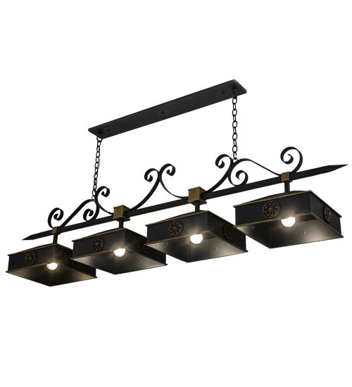 Meyda Tiffany 164063 Four Light Island Pendant, Blackwash W/Gold Accents