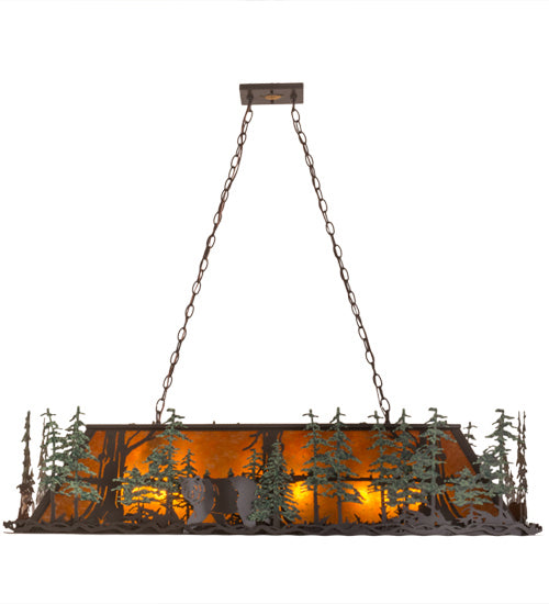 Meyda Tiffany 165182 Nine Light Oblong Pendant, Timeless Bronze/Green Trees