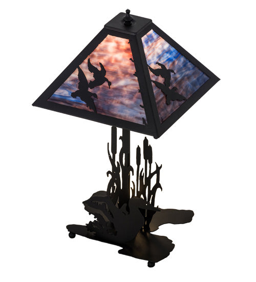 Meyda Tiffany 170687 Two Light Table Lamp, Black Metal