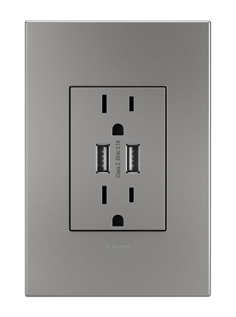 Legrand ARTRUSB153M4 Dual-USB Outlet, Magnesium