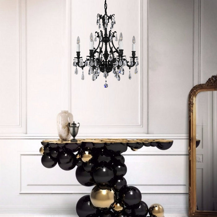 American Brass & Crystal CH9631-O-05S-PI Six Light Chandelier, Old Bronze(Black)