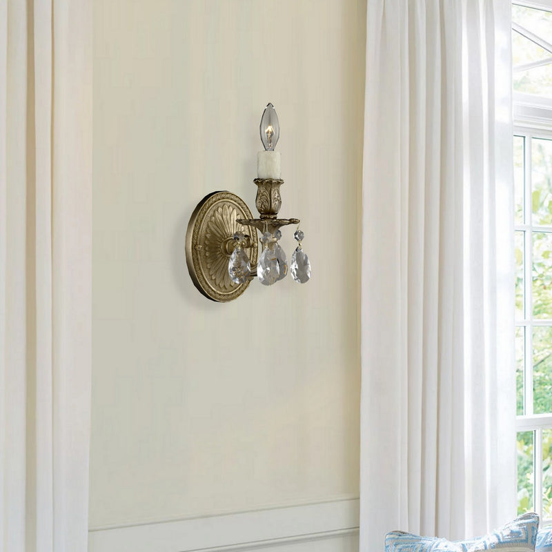 American Brass & Crystal WS9401-A-16G-PI One Light Wall Sconce, True Brass