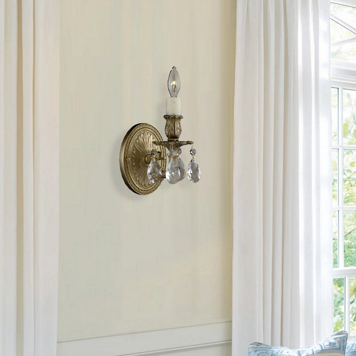 American Brass & Crystal WS9401-A-16G-PI One Light Wall Sconce, True Brass