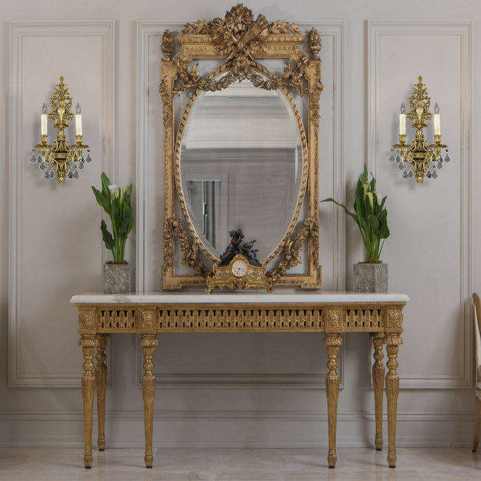 American Brass & Crystal WS9485-A-16G-PI Two Light Wall Sconce, True Brass