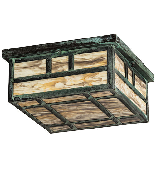 Meyda Tiffany 193476 Four Light Flushmount, Craftsman Verdi