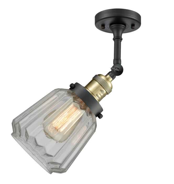 Innovations 201F-BAB-G142 One Light Semi-Flush Mount, Black Antique Brass
