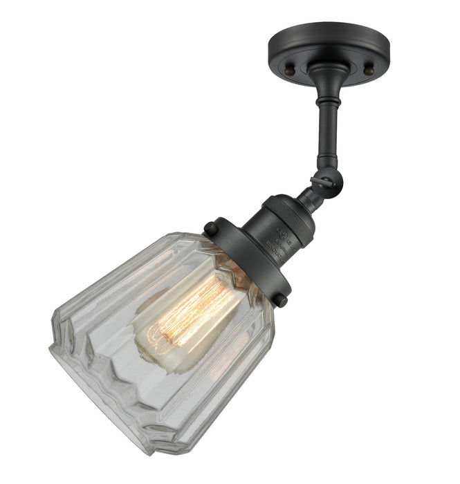 Innovations 201F-BK-G142 One Light Semi-Flush Mount, Matte Black