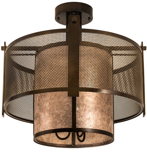 Meyda Tiffany 196559 Three Light Semi-Flushmount, Antique Hammered Gold