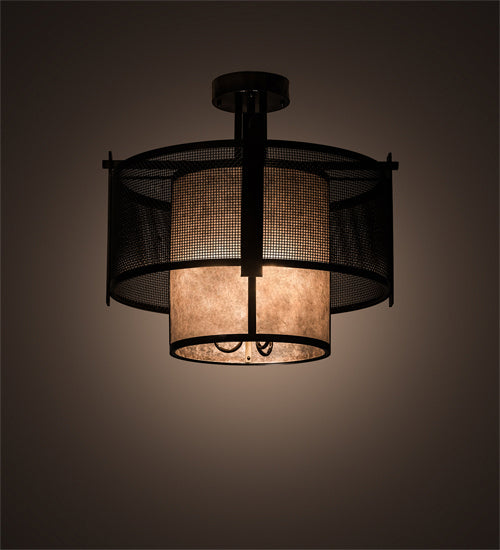 Meyda Tiffany 196559 Three Light Semi-Flushmount, Antique Hammered Gold