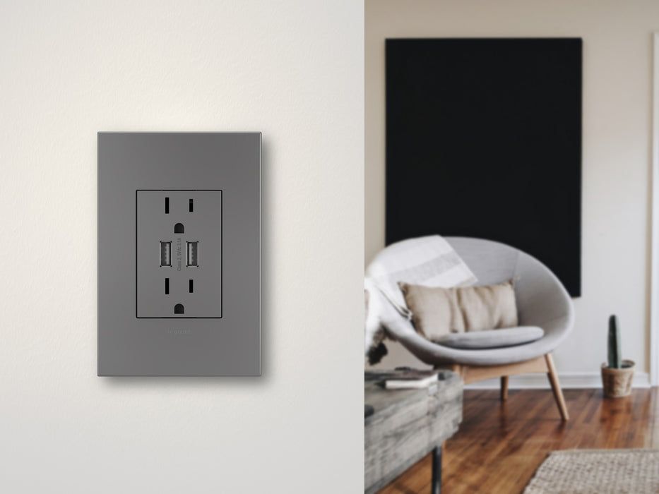 Legrand ARTRUSB153M4WP Dual-USB Outlet, Magnesium