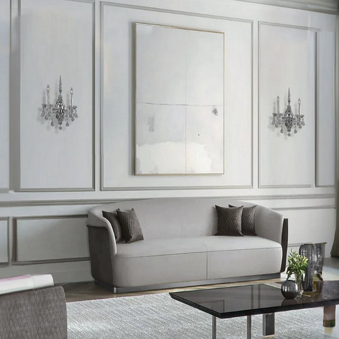American Brass & Crystal WS9392-A-07G-08G-ST Two Light Wall Sconce, Satin Nickel w/ Silver Accents