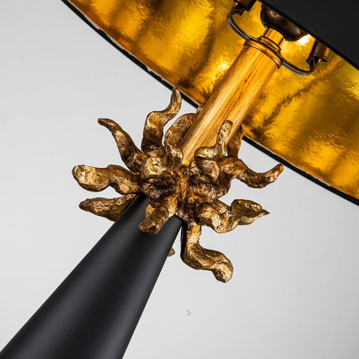 Lucas + McKearn TA1261 Two Light Buffet Lamp, Black Cone W/Gold Leafed Anemone