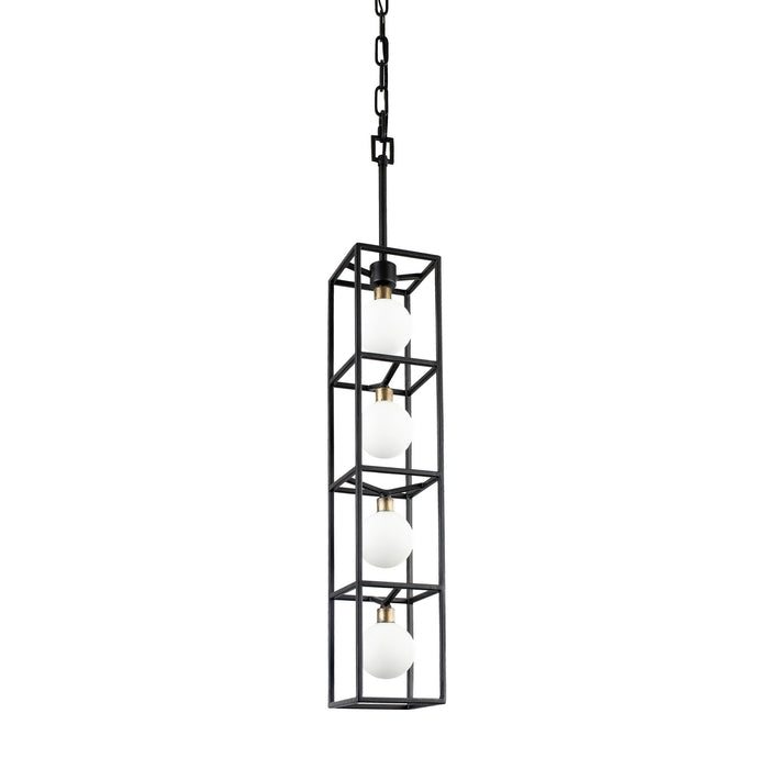Varaluz 325F04CBHG Four Light Foyer Pendant, Carbon/Havana Gold